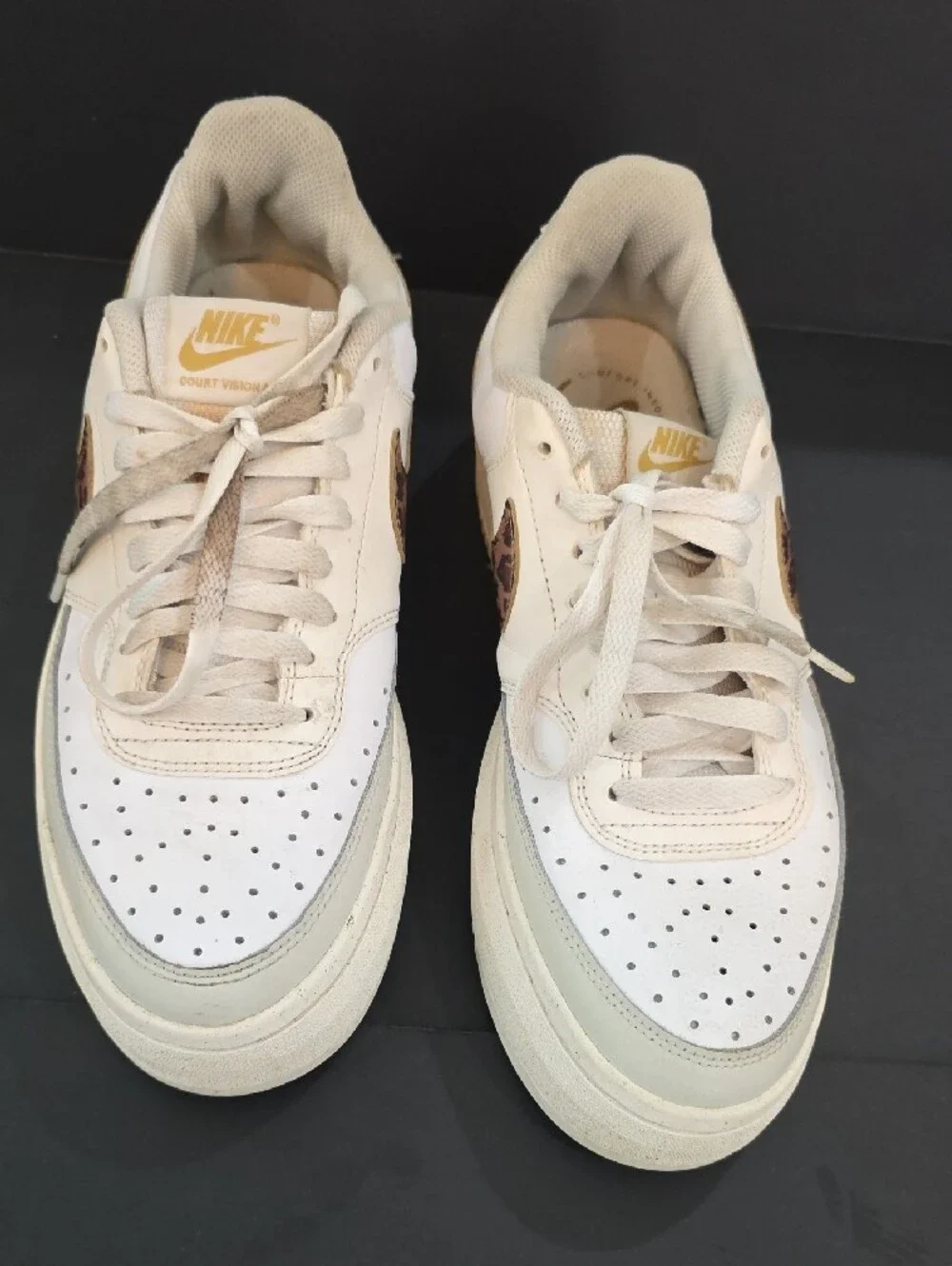 Nike Court Vision Alta Women’s Cream Sneakers with Leopard Swoosh Size 11